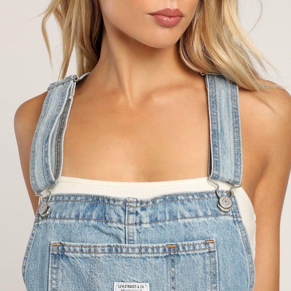 NWT Vintage Festival Shortall Light Wash Cuffed Denim Overalls - Picture 4 of 7